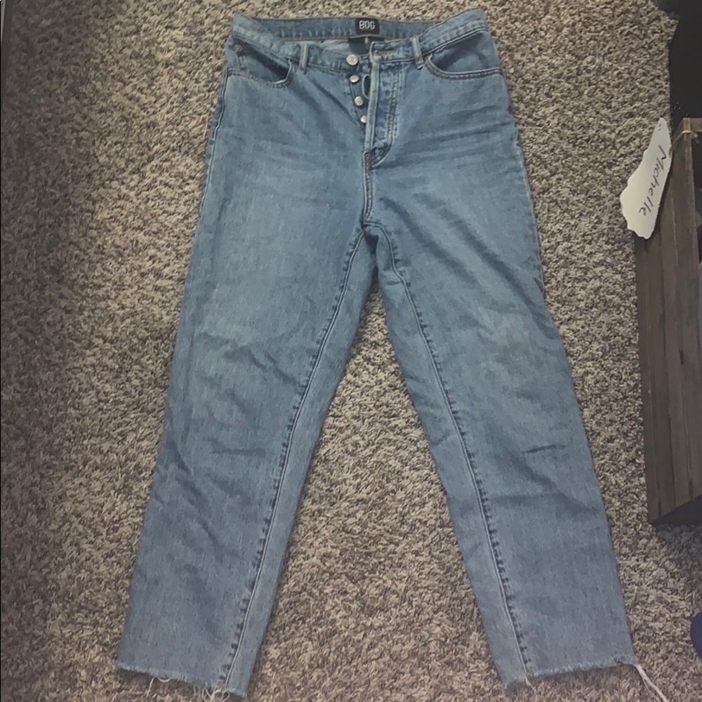 BDG high waisted jeans with fringe bottoms
